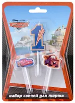 Набор свечей для торта цифра 1 Дисней Тачки (3 шт) (7 см)