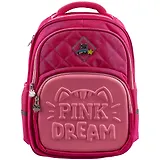 Ранец школьный "РОЗОВЫЙ КОТИК" 31*38.5*13, полиэстер, аппликация из иск.кожи, аппликация из металла с эмалью, конгрев, 1отд., молния, спинка из сетч. ткани и поролона, пласт.ножки, инд.уп.