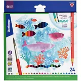 Карандаши цветные Berlingo, "SuperSoft. Рыбки", акварельные 24 цвета с кисточкой