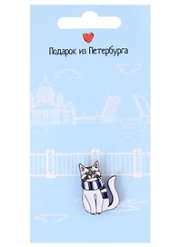 Значок СПб Котик с шарфом (Подарок из Петербурга) (металл)