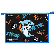 Папка для тетрадей «Angry shark» А4, картон, пластик, на молнии, 1 отделение, Пифагор