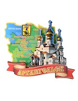 Магнит Архангельск Карта храм на ленте  (7,5 х 7,5 см.) (хдф)
