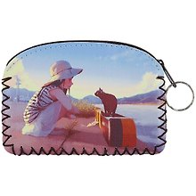 Кошелек на молнии Аниме Девушка с кошкой у реки (цветная) (9х13) (кожзам)