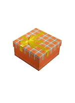 Коробка подарочная 13*12,5*6см, декор. бант, клетка, золото, картон, Хансибэг