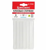 Клеевые стержни "Brauberg" прозрачные, 6 шт., диаметр 11мм, длина 100мм