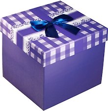 Коробка подарочная "Бант на синей клетке" 14*14*13см