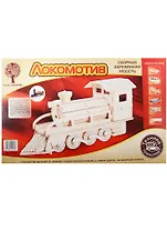 P134 Сборная деревянная модель Локомотив (72 детали) (11х25х25см) (Техника Транспорт) (Чудо-дерево) (3+) (упаковка)