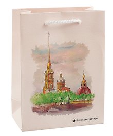 Пакет А6 12*16*6 "СПб "Акварель. Петропавловская крепость" бум.мат.ламинат
