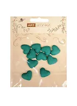 Полубусины сердечки на металле 1.8 см, 10 штук в пакете с подвесом зеленые