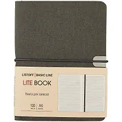 Записная книжка А6 100л лин. "LITE BOOK. Графитовый" иск.кожа, интегр.переплет, скругл.углы, ляссе, поперечн.резинка, инд.уп.