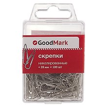 Скрепки никелированные треугольные, GoodMark, 28 мм, 100 штук