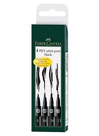 Ручки капиллярные"Pitt Artist Pen" черные, 4шт., 1,5мм/B/SB/C, пласт. уп., европодвес, Faber-Castell