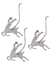 Заготовки Олень серебристый 3шт с подвесом на бечевке, 7,7 х 7,5 х 0,8 см ( дерево)