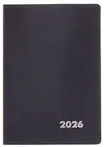 Еженедельник дат. 2026г. А5+ 80л "Нубук" черный, кожзам, мягк. переплет, тисн. фольгой, офсет, справ.мат-лы, закругл.углы, 2 ляссе, инд.уп