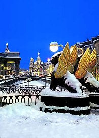Открытка с видами (СПб) Зима.Грифоны (ночь) [SPB-047]