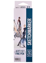 Ручки капиллярные 12цв Artist fine pen Basic 3, к/к, Sketchmarker