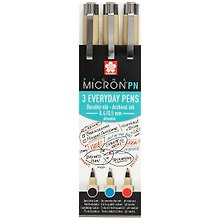 Ручки капиллярные 03цв Pigma Micron PN 0.4мм-0.5мм черный, синий, красный, Sakura