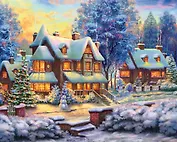 Алмазная мозаика Заснеженный дом, 30*40 см.