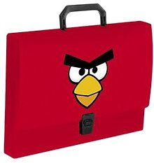 Портфель пластиковый А4 "Angry Birds" на замке, с ручкой, красный, Hatber