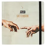 Скетчбук 200*200 80л "Микеланджело Буанаротти. Сотворение Адама" белый офсет 100г/м2, тв.подложка