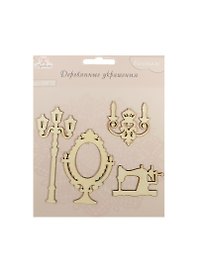 Деревянные украшения Винтаж/Бытовая (WF12) (4шт) (Рукоделие) (упаковка)