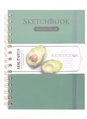 Скетчбук 15*20см 20л для акварели, 100% хлопок, зеленый, спираль, 300 г/м, Малевичъ