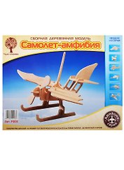 P003 Сборная деревянная модель Самолет-амфибия (14 деталей) (18,5х22,5х22,5см) (Авиация) (Чудо-дерево) (3+) (упаковка)
