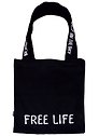 Сумка-шоппер Free life с надписью на ручках черная, текстиль 40см.*32см.