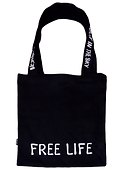 Сумка-шоппер Free life с надписью на ручках черная, текстиль 40см.*32см. - 0