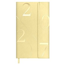 Еженедельник дат. 2027г. 64л 95*155 "Бьянчини" желтый, кожзам, тв.переплет, тисн. фольгой, офсет, справ.мат-лы, магнит.клапан, ляссе, инд.уп
