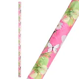 Бумага упаковочная 70*100см "Белые цветы на розовом" глянц., инд.уп.