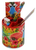 Набор настольный детский "Фламинго" стакан, линейка 15см, ластик, точилка, 2 ч/гр карандаша, блокнот, инд.уп.