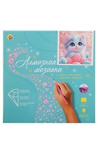 Алмазная мозаика. Классическая с подрамником, с полным заполнением "Котенок в клубочках" (24 цв) (20х20)