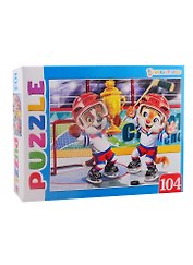 Пазл Игра в хоккей Artpuzzle Рыжий кот  ТМ Брайт кидс 104 элемента ПА-0602