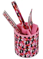 Набор настольный детский "Камуфляж" розовый, стакан, линейка 15см, ластик, точилка, 2 ч/гр карандаша, блокнот, инд.уп.