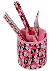 Набор настольный детский "Камуфляж" розовый, стакан, линейка 15см, ластик, точилка, 2 ч/гр карандаша, блокнот, инд.уп.