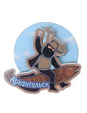 Магнит Архангельск Мужичок на рыбе вид 1 (7,5 х 7,5 см.) (хдф)