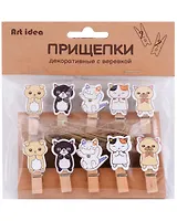Прищепки декоративные с веревкой "Котики"
