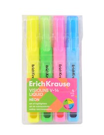 Текстовыделители «Visioline V-14 Liquid Neon» 4 цвета, Erich Krause