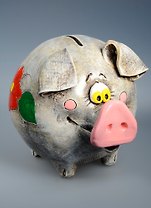 Копилка Свинья с листиками (забавная) (15см)  (40534)
