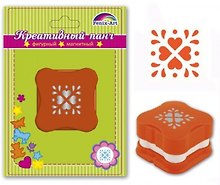 Панч-дырокол магнитный ОРНАМЕНТ рисунок/27*27мм, панч/65*65*40мм, оранжевый, в блистере 45800