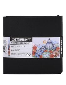 Скетчбук 12*12 40 л "Sketchmarker" Sketch&Write черный, 140г/м2, белая бумага + 60 л , 70г/м2, бумага в точку,  мягк. обл.