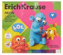 Пластилин «Jolly Friends Neon», 12 цветов, 216 г, классический, со стеком, Erich Krause