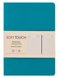 Ежедневник недат. А6+ 136л "SOFT TOUCH" бирюзовый, интегр.переплет, иск.кожа, тонир.блок, скругл.углы, запечат.торец, ляссе, инд.уп