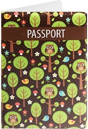 Обложка для паспорта Совы и птички в лесу (ПВХ бокс)