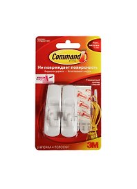 Крючок клейкий легкоудаляемый стандартный и средний, Command 3М, 2 штуки