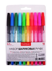 Ручки шариковые Hatber, 10 цветов 0,7 мм