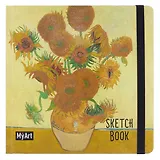 Скетчбук 200*200 80л "Винсент Ван Гог. Подсолнухи" белый офсет 100г/м2, тв.подложка, мат.ламинация, резинка, ляссе