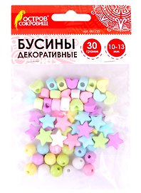 Бусины декоративные Микс №3 (10-13 мм) (30 г) (6 цв) (3+) (661255) (упаковка) (Остров сокровищ)