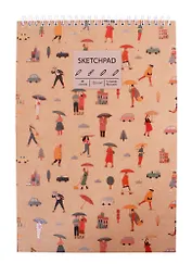 Скетчбук А4 40л "Umbrella", 120г/м2, обложка крафт картон, евроспираль